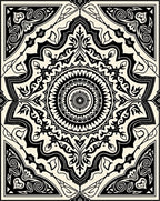Intricate Black Mandala Symmetry Pattern Rug