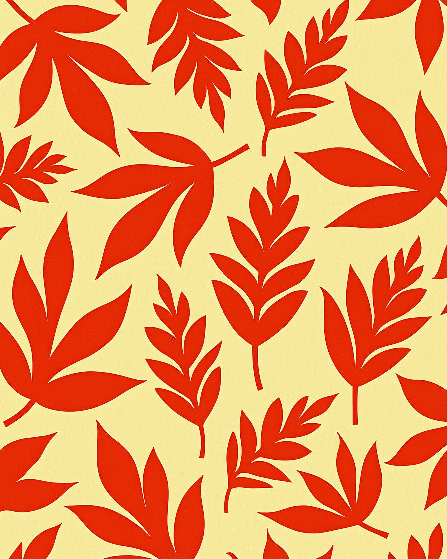 Bold Red Leaf Pattern Design Rug