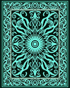 Ornate Teal Sunburst Pattern Design Rug