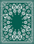Symmetrical White Floral Pattern Teal Rug