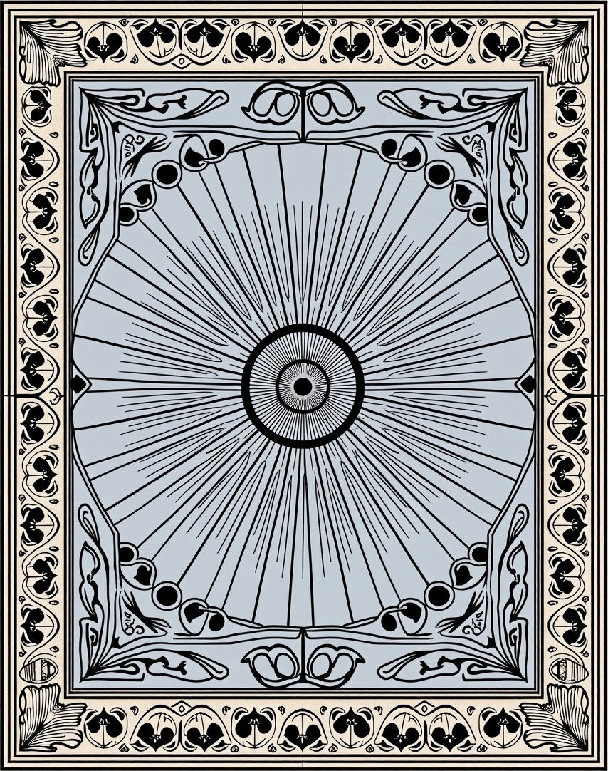 Art Nouveau Sunburst Floral Border Rug