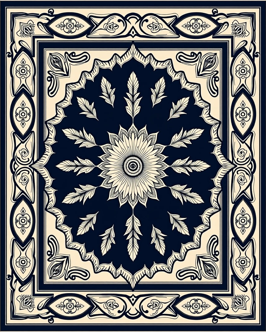 Classic Floral Medallion Navy Rug