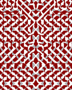 Red White Abstract Geometric Design Rug