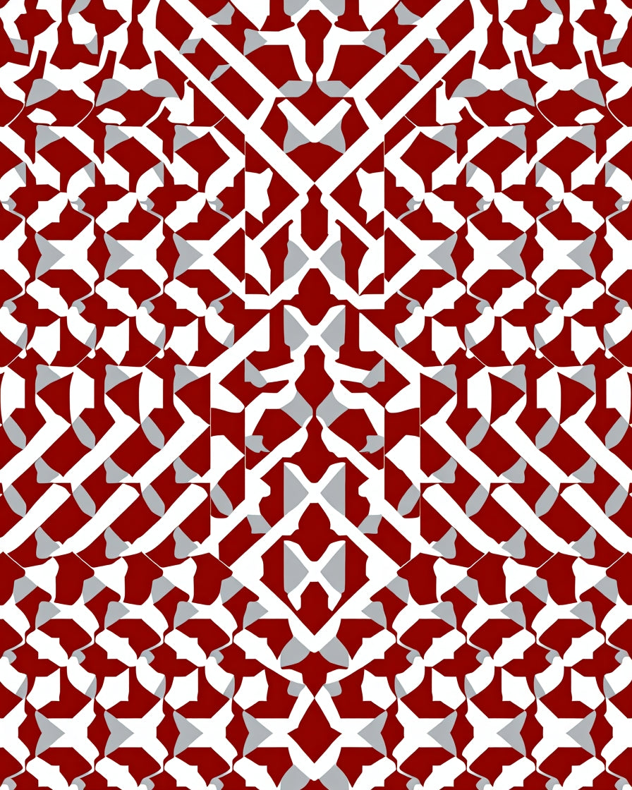 Red White Abstract Geometric Design Rug