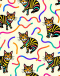 Whimsical Striped Cat Abstract Pattern Rug