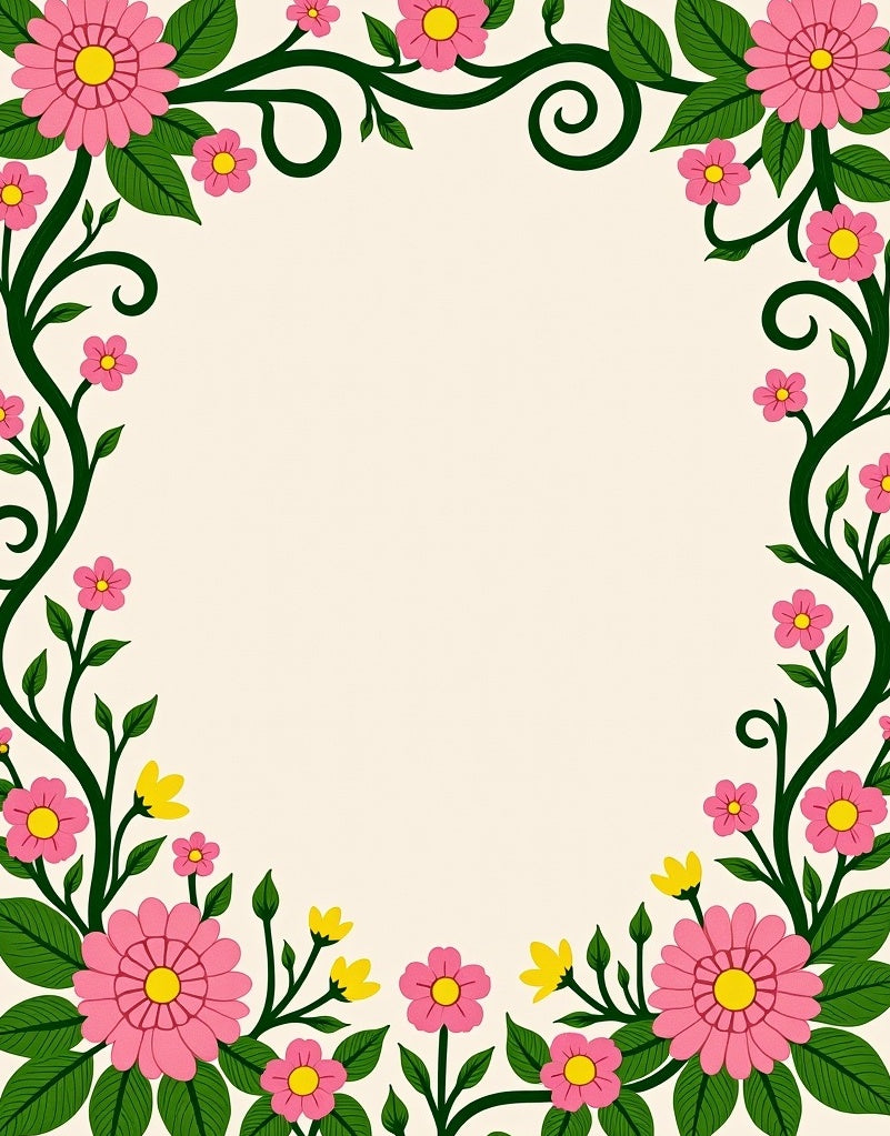 Pink Floral Vine Border Rug
