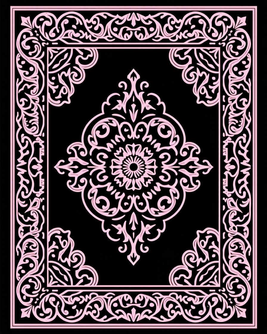 Ornate Pink Floral Mandala Border Rug