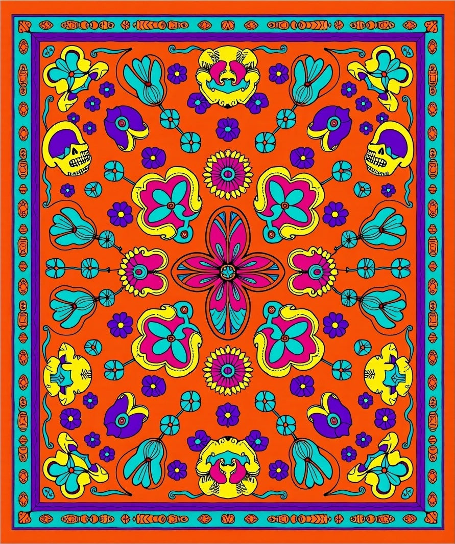 Bright Floral Skull Abstract Pattern Rug