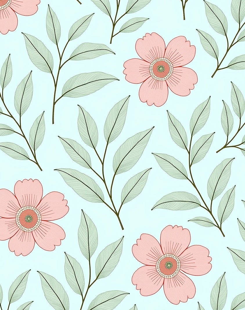 Soft Pink Floral Botanical Pattern Rug