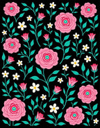 Pink Floral Vines On Black Background Rug