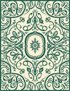 Ornate Emerald Swirl Floral Design Rug