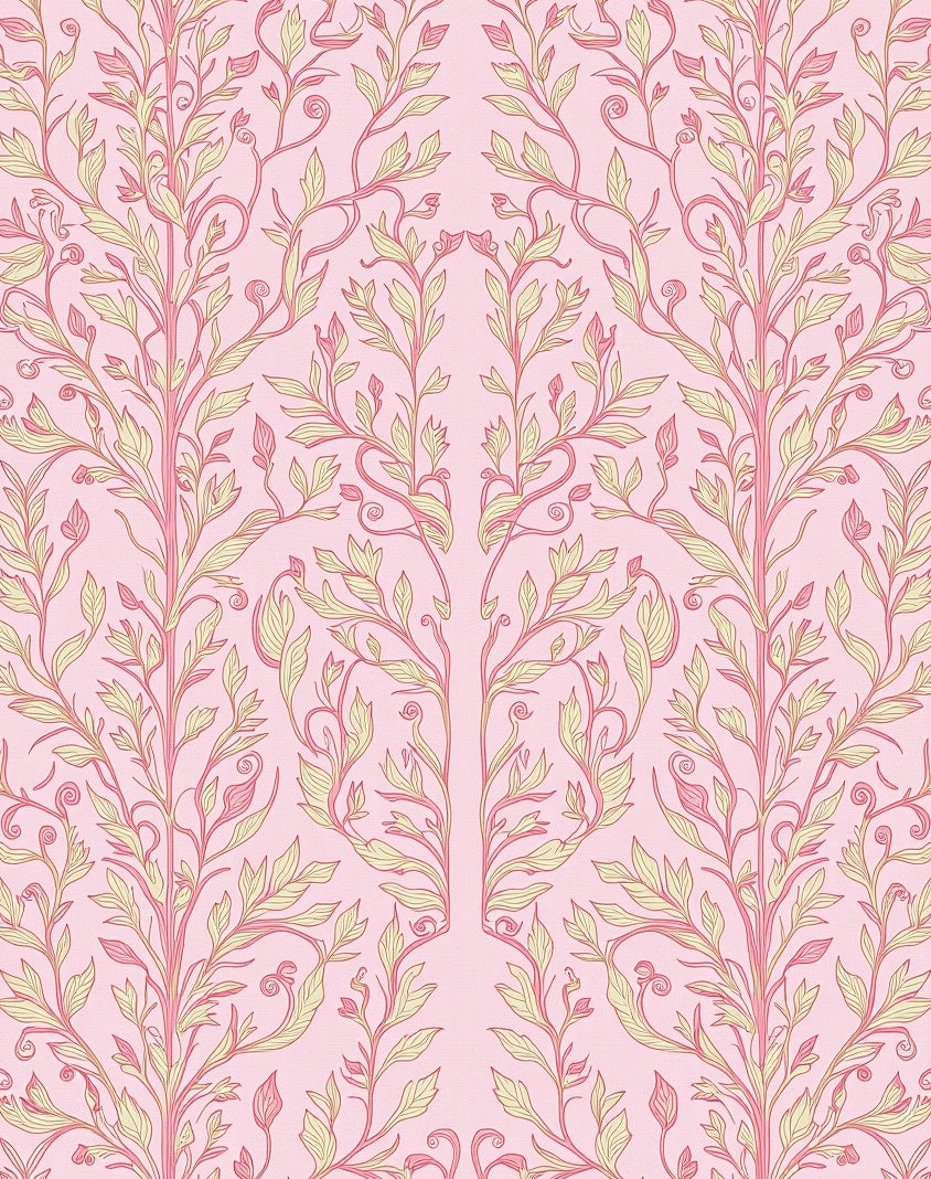 Delicate Pink Floral Vine Pattern Rug