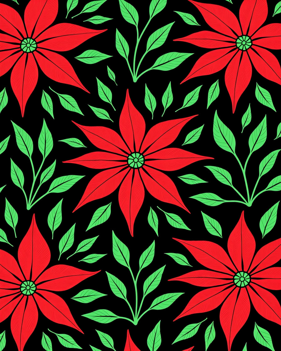 Crimson Red Poinsettia Floral Vines Rug