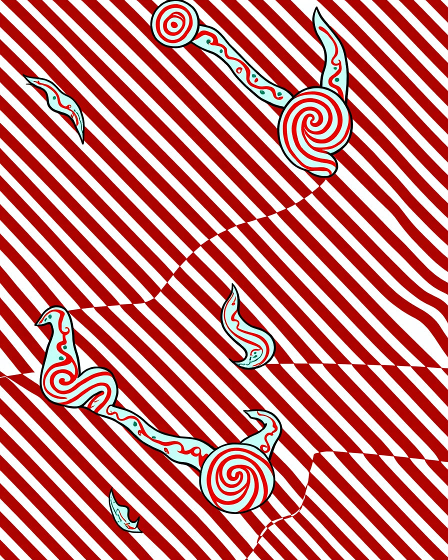 Red White Striped Swirly Pattern Rug