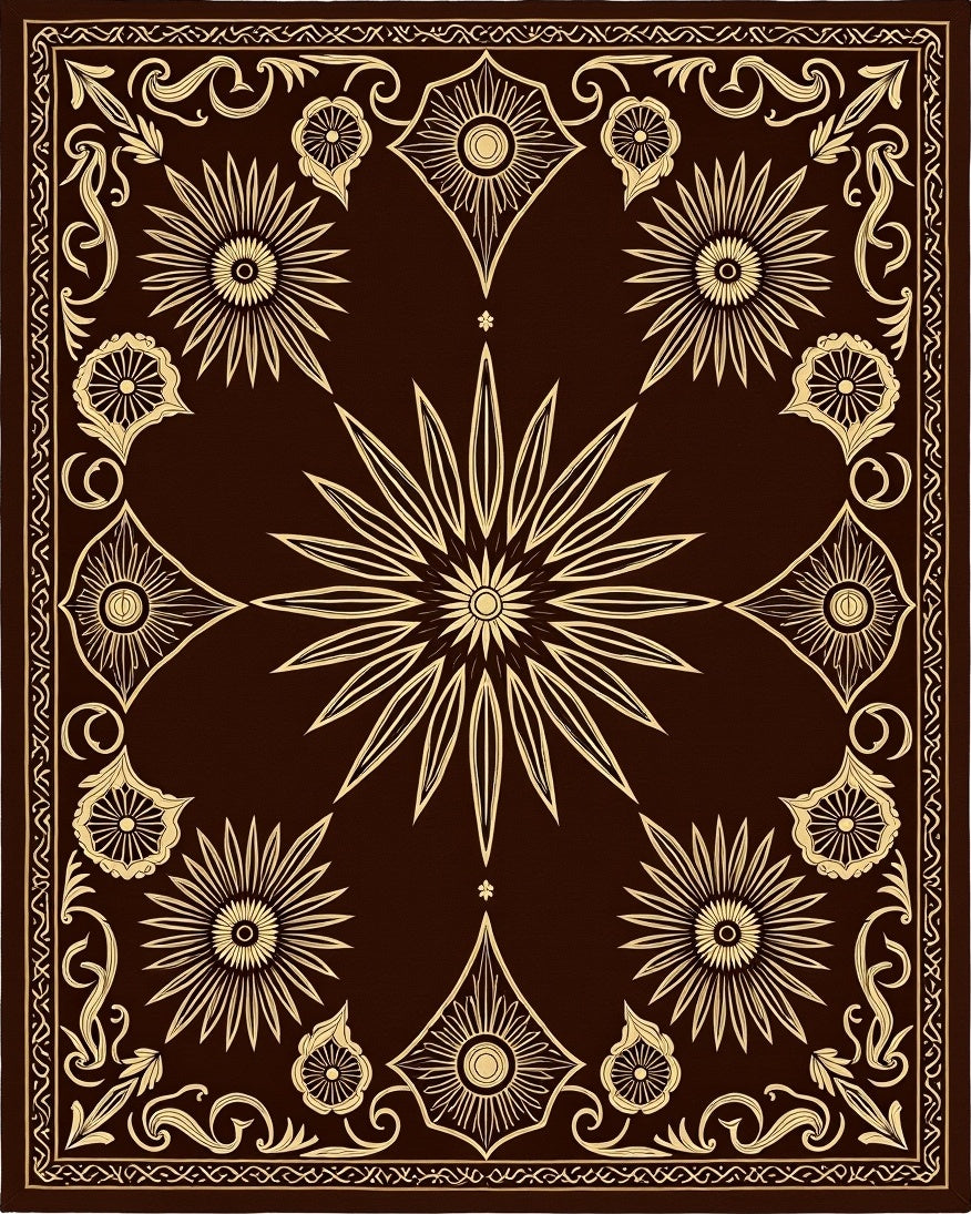 Ornate Sunburst Floral Border Design Rug