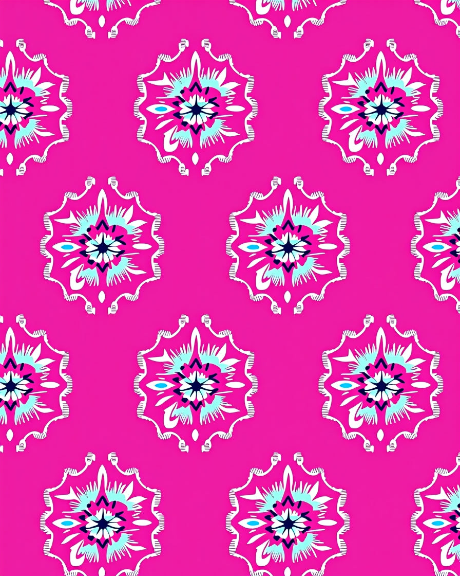 Bright Pink Floral Inspired Pattern Rug