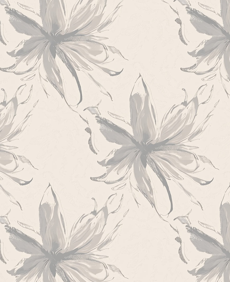 Soft Gray Floral Sketch Pattern Rug