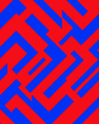 Bold Red Blue Geometric Maze Rug