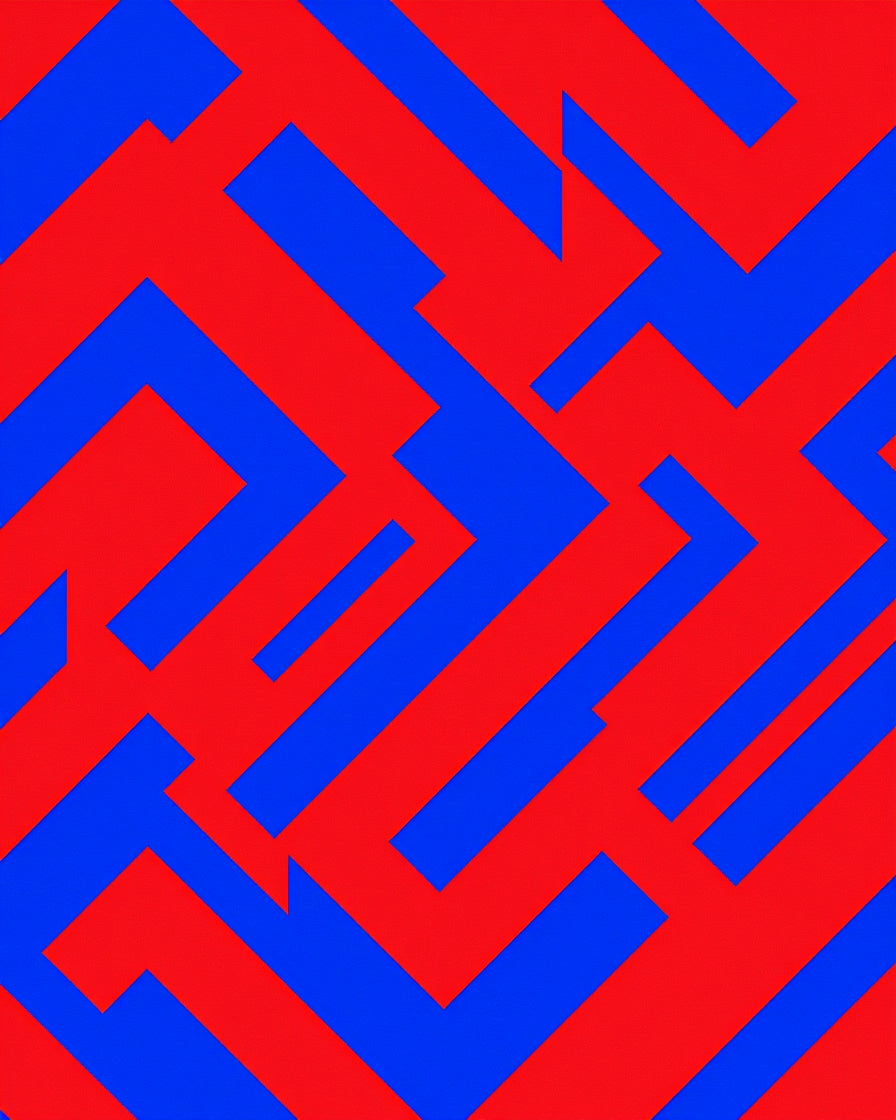 Bold Red Blue Geometric Maze Rug