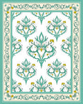 Elegant Teal Floral Scroll Border Rug