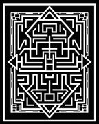 Black White Maze Geometric Design Rug