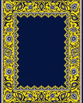 Bold Yellow Navy Floral Frame Design Rug