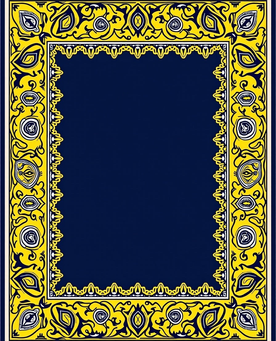 Bold Yellow Navy Floral Frame Design Rug