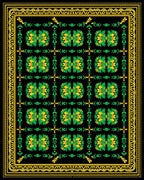 Ornate Green Yellow Floral Pattern Rug