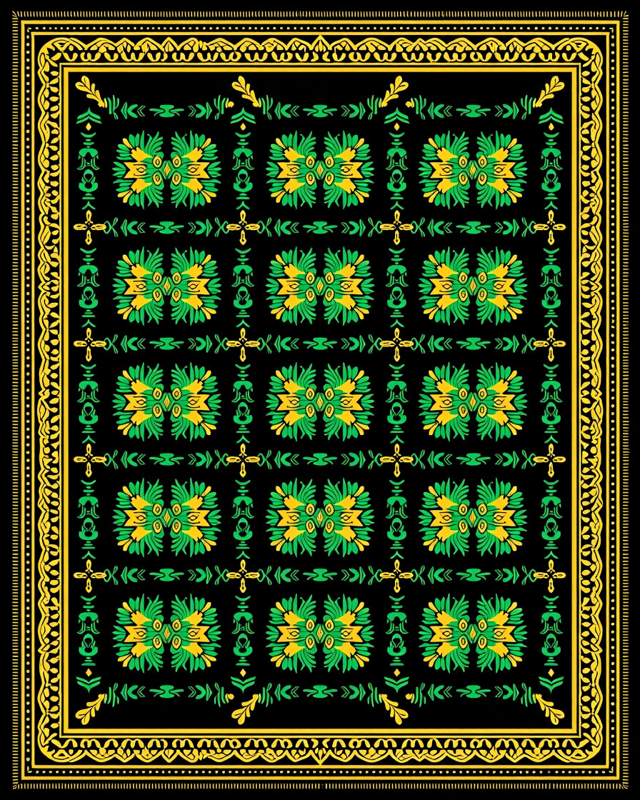 Ornate Green Yellow Floral Pattern Rug