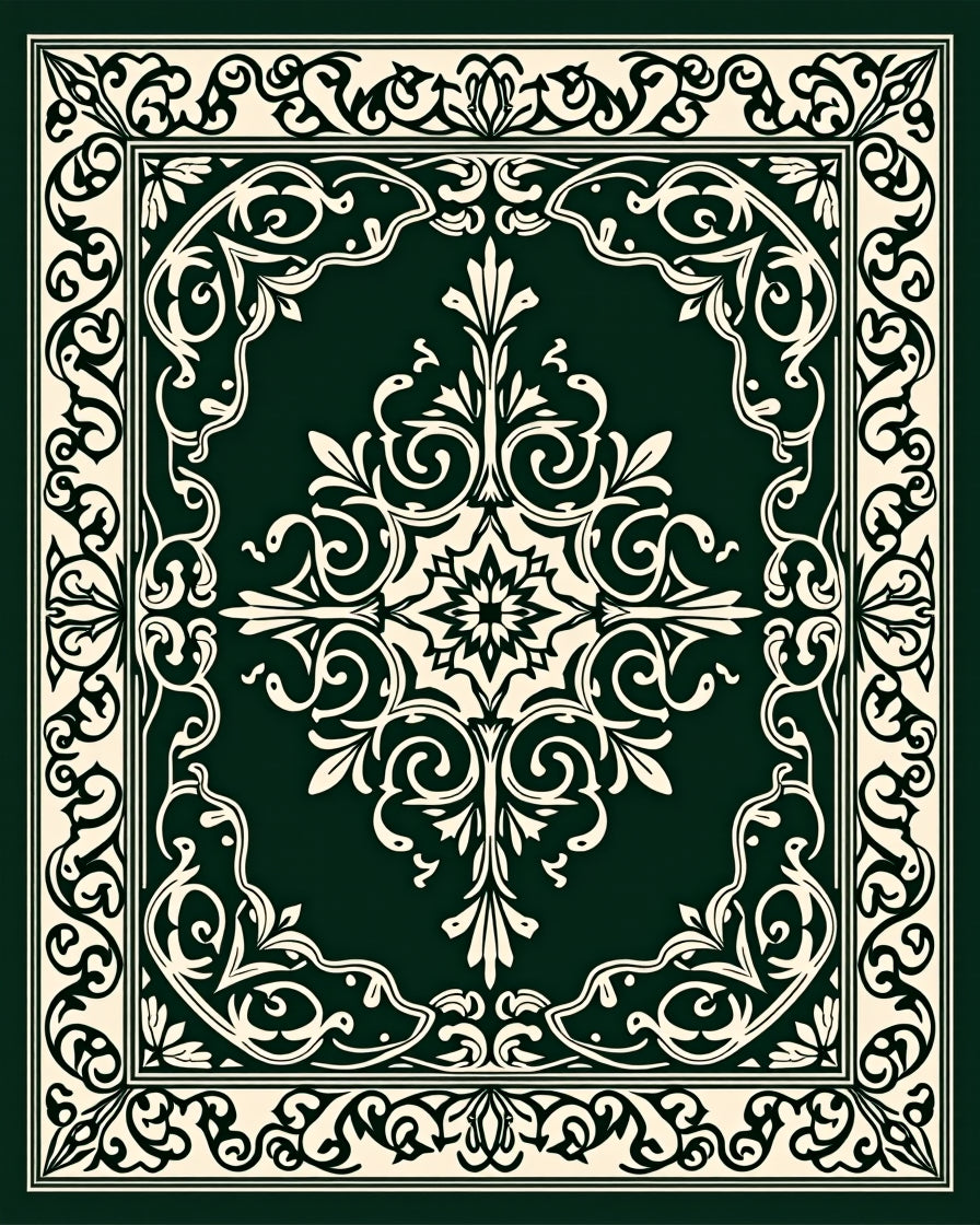 Ornate Vintage Floral Scroll Pattern Rug