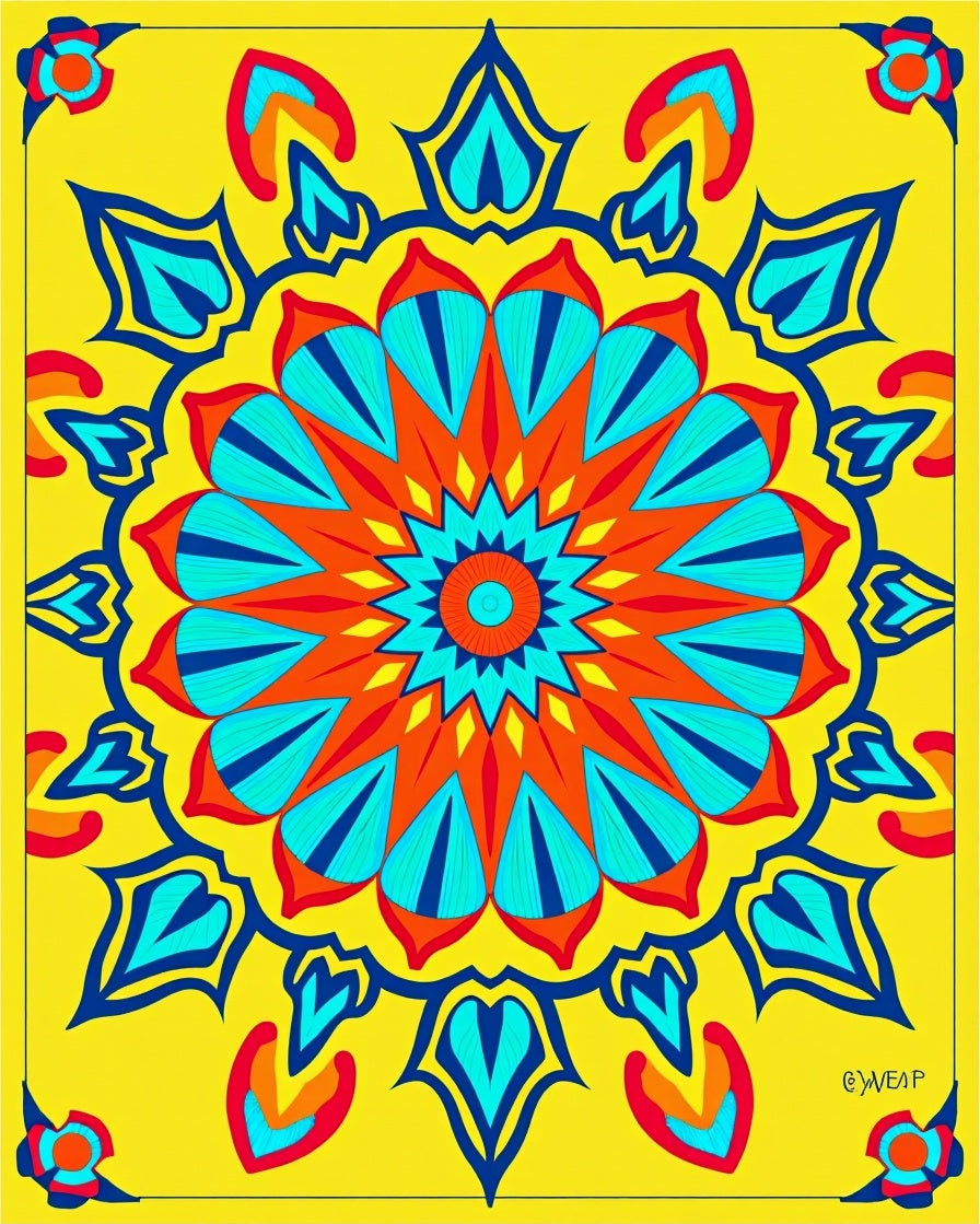 Vibrant Sunburst Mandala Design Rug