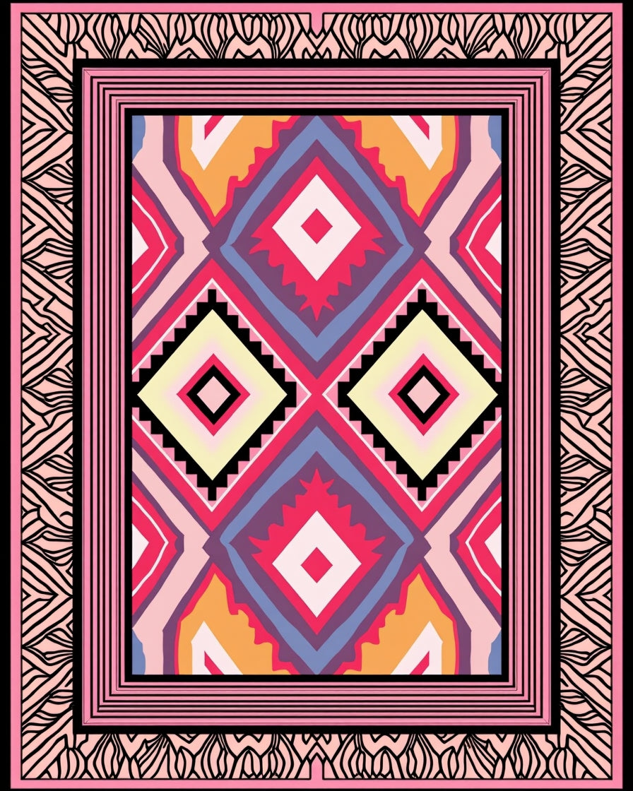 Bold Diamond Pattern With Pink Accents Rug