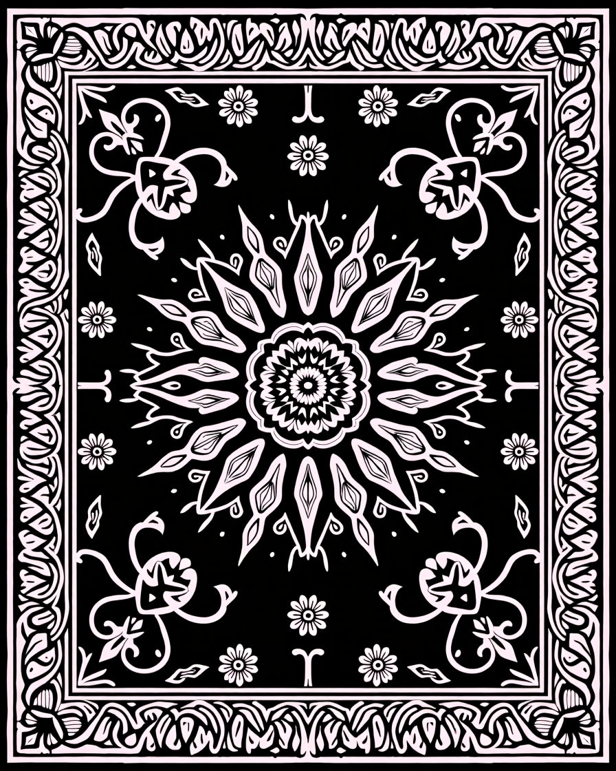Black White Floral Mandala Pattern Rug