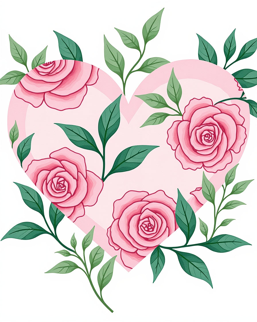 Pink Rose Heart Floral Pattern Rug