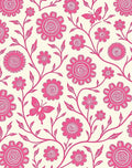 Whimsical Pink Floral Butterfly Pattern Rug