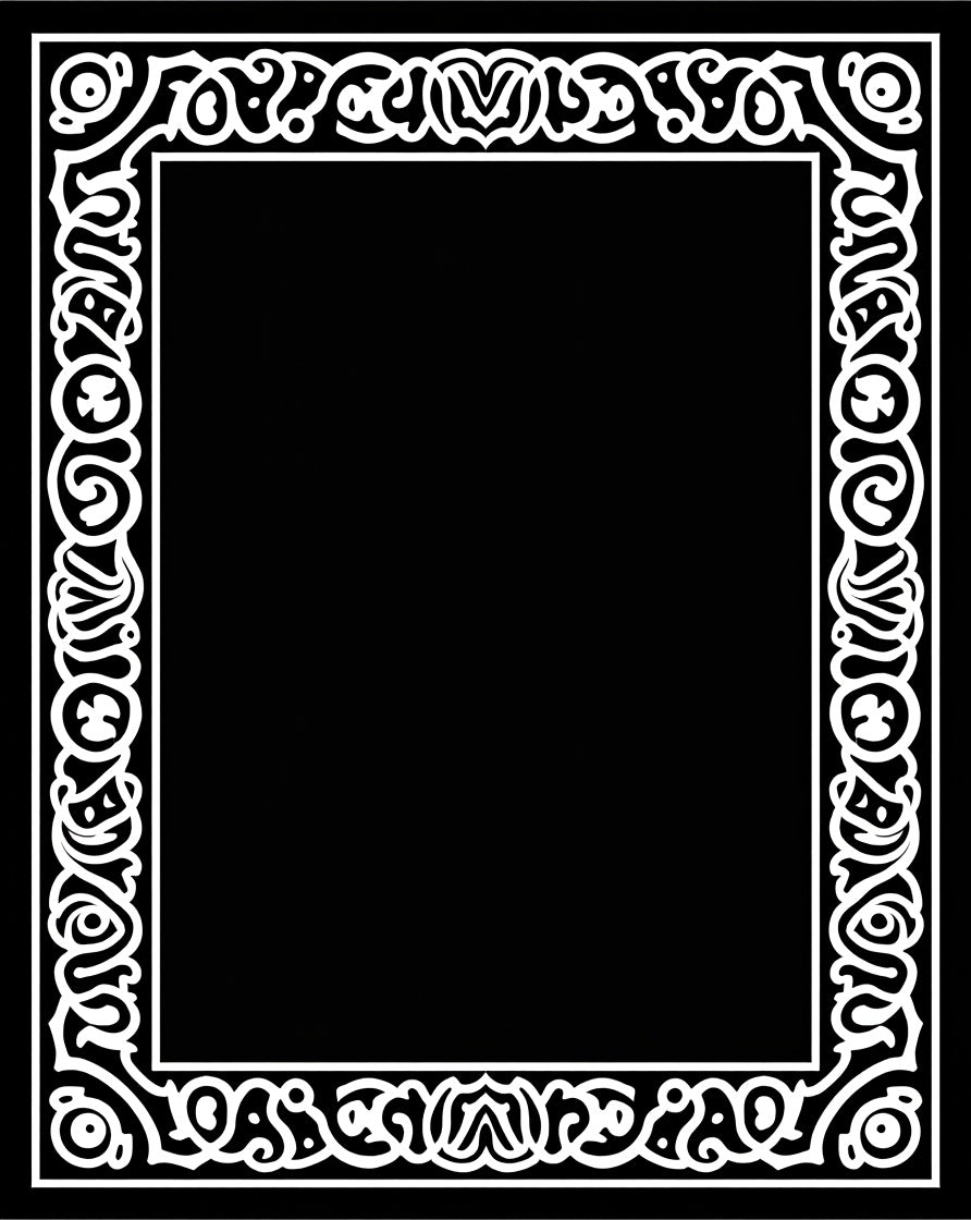 Black White Ornate Scroll Border Rug