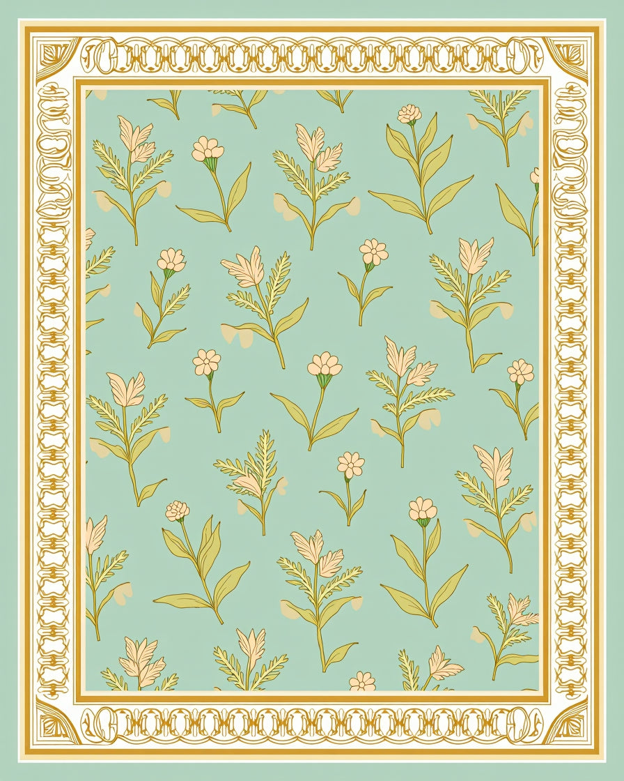 Pastel Floral Pattern Bordered Rug