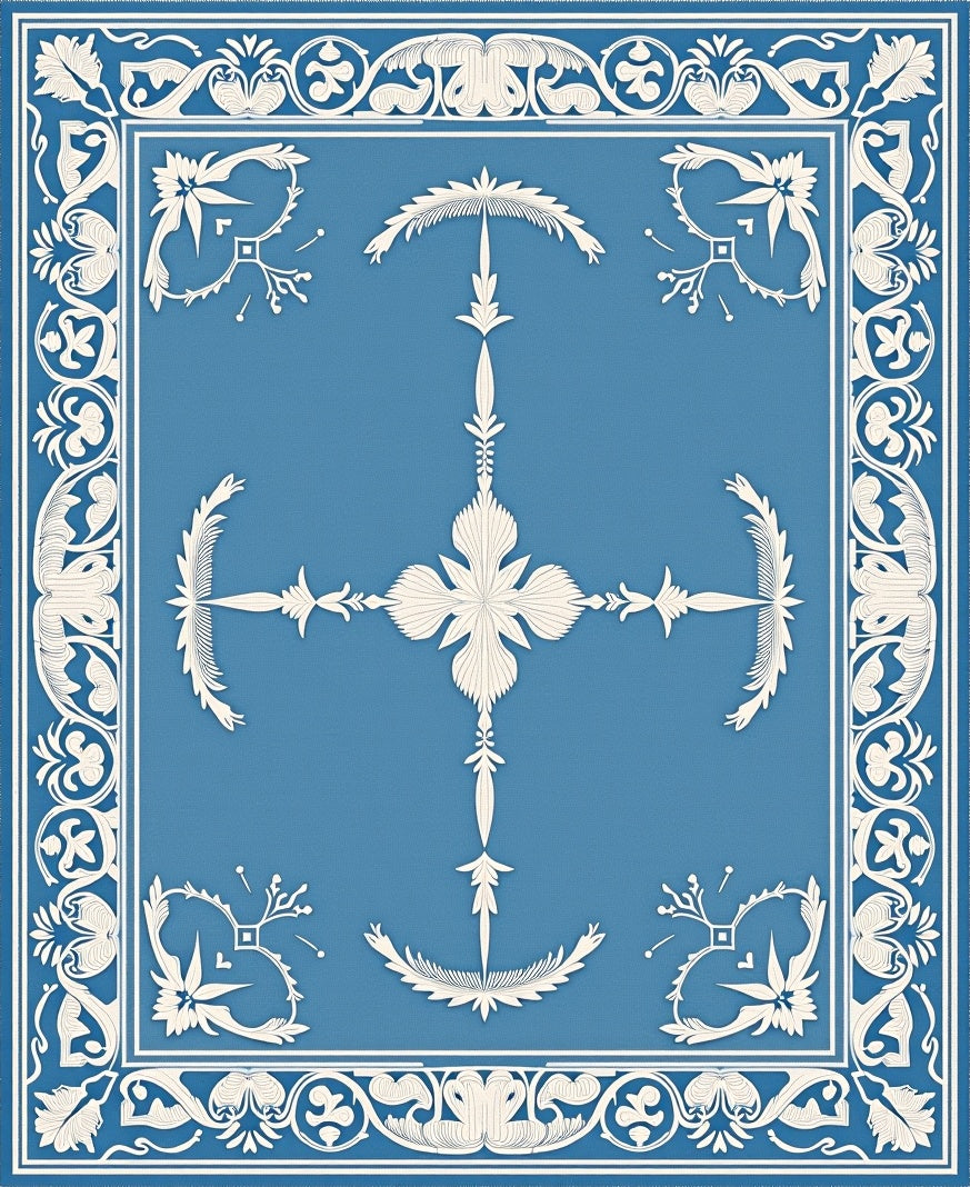 Elegant Blue White Acanthus Border Rug