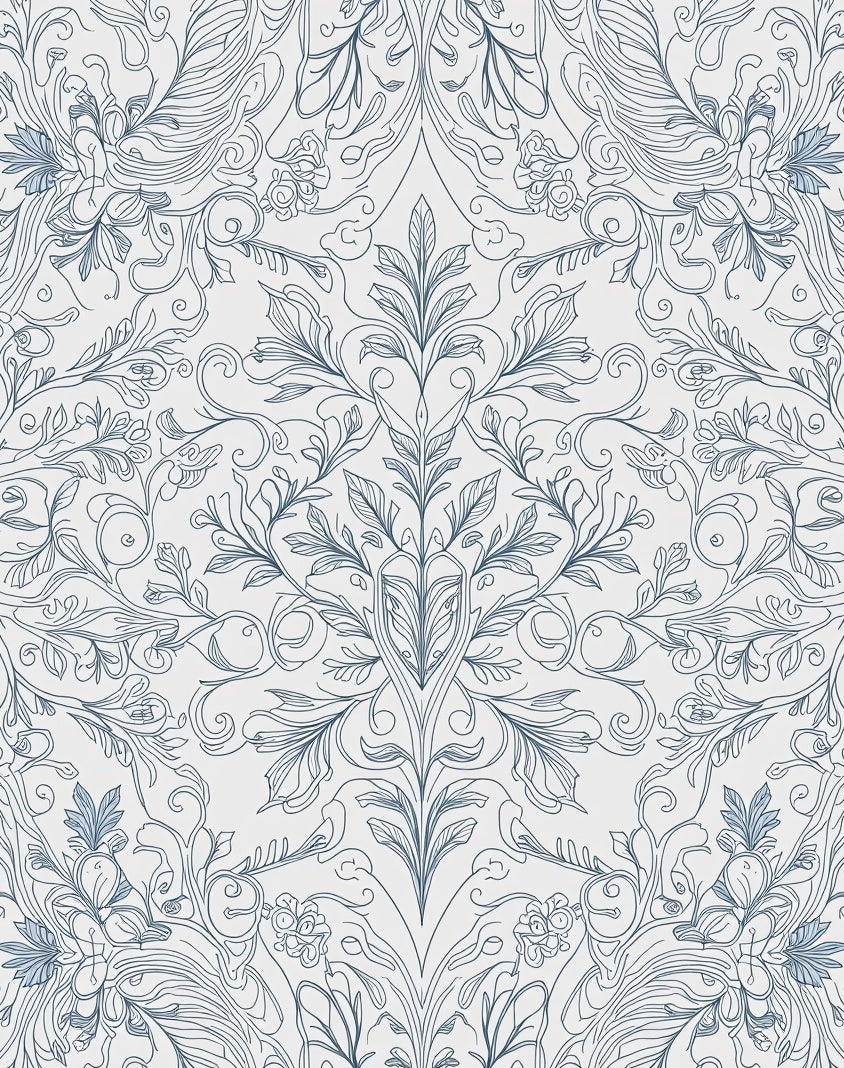 Elaborate Blue Floral Scroll Design Rug