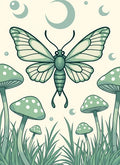 Magical Moth and Mushroom Garden Art Rug