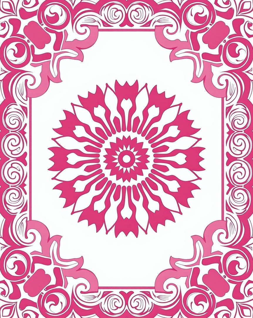Pink Floral Mandala Border Art Rug