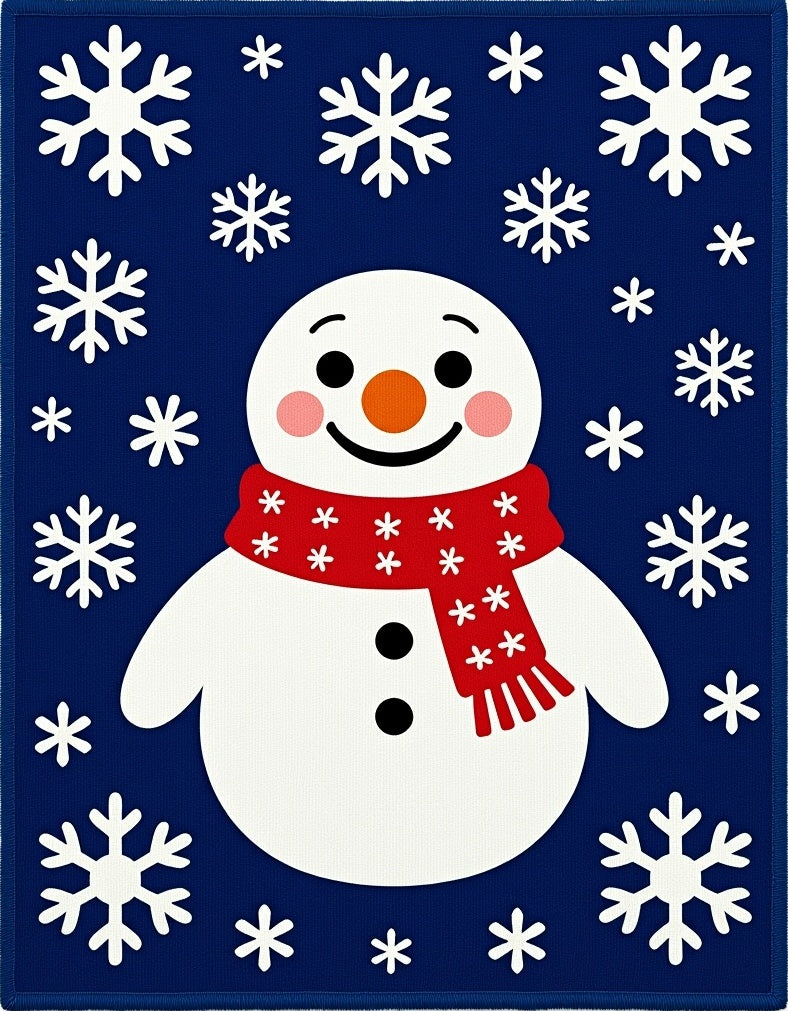 Joyful Snowman Red Scarf Snowflake Shower Rug