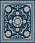 Dark Blue White Floral Intricate Design Rug