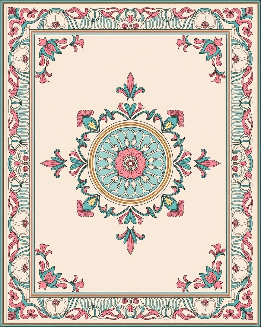 Elegant Floral Medallion Border Rug
