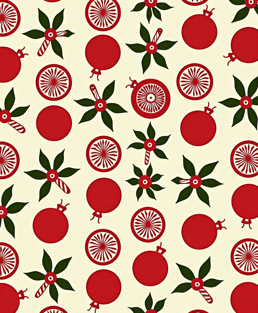 Festive Red Bauble Holly Pattern Rug