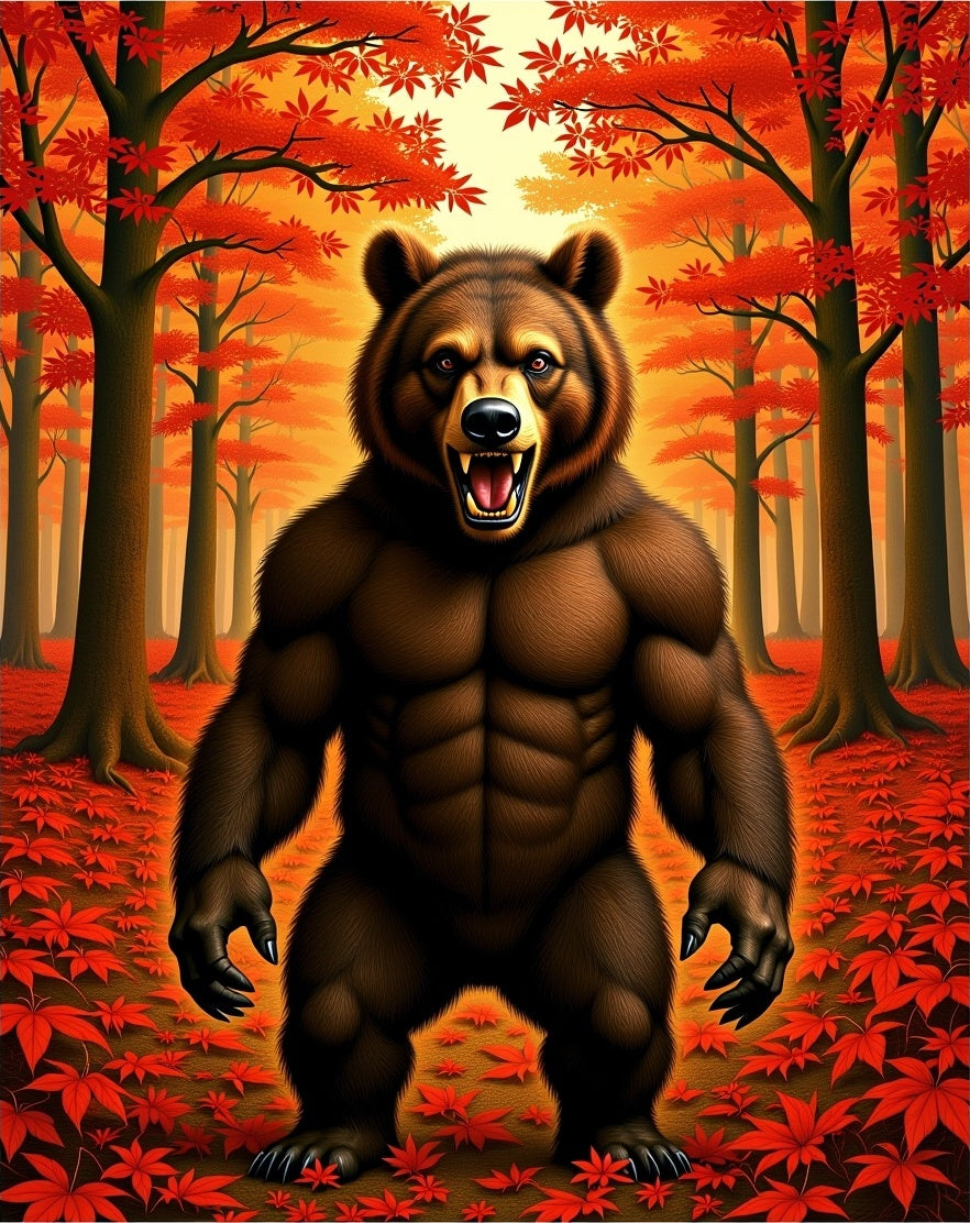 Grizzly Bear Forest Autumn Maple Leaves Rug