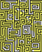 Abstract Yellow Black Maze Pattern Rug