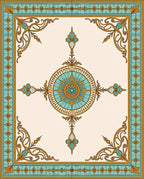 Ornate Teal Gold Floral Medallion Rug