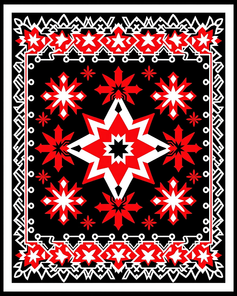 Bold Red White Star Pattern Rug