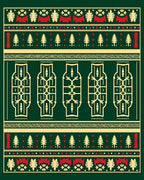 Festive Green Yellow Red Geometric Motif Rug